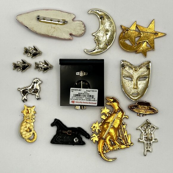 Vintage & Modern Brooch 14 Piece Lot Celestial Animal Rhinestone Enamel Napier - Picture 3 of 12